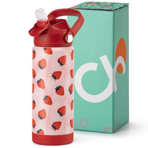 Image of Choco Mocha Kids Water Bottle For School, Kids Insulated Water Bottle Stainless Steel for Girls,18Oz Red Strawberry