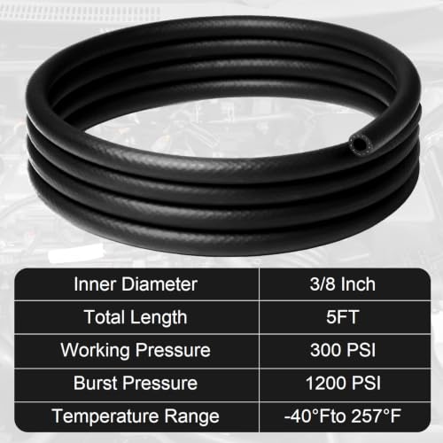 Image of 3 /8 Inch ID NBR Rubber Hose, 5 Feet Fuel Hose Line Transfer Hose for Small Engine Black