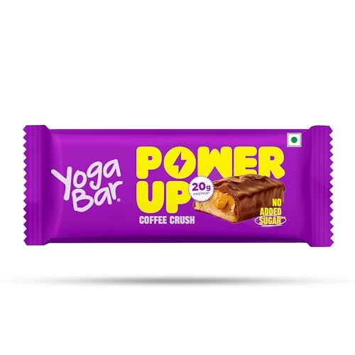 Image of Yogabar Power Up 20g Protein Bar (1 Bar, Coffee Crush) | No Added Sugar Protein Bars | Premium High Protein Blend - Whey Protein Concentrate, Isolate, Peanuts & Soy | Healthy Protein Snacks