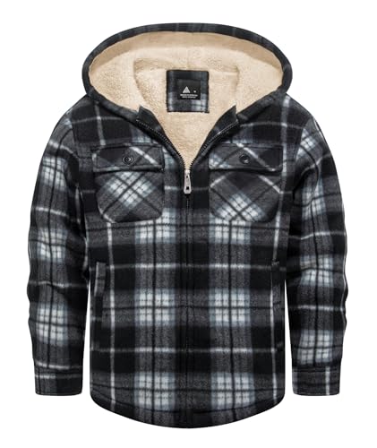 Image of V VALANCH Boys Flannel Jacket Hooded Fleece Lined Zip-up Hoodies Plaid Coat for Kids