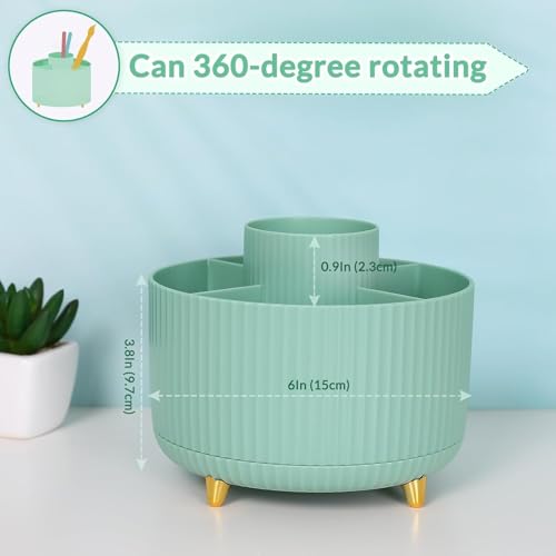 Image of SKYDUE 360 Degree Rotating Desk Organizer, Dual-Purpose Pencil Pen Holder for Desktop, Rotating Desk Pen Organizer with 5 Slots, Pencil Cup for School, Home, Office Supplies (Bean Green)