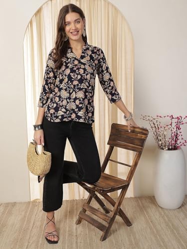 Image of Women's Short Kurti in TopsTunic Rayon Cotton Blend | Ladies Ethnic Tunic