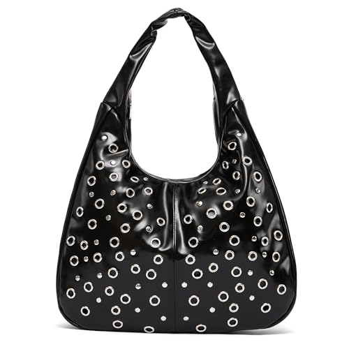 Image of NEWBELLA Women's Hobo Purse - Faux Leather Shoulder Bag & Tote Handbag, Spacious Work Bag for Commute & Daily Use (Dark Black)
