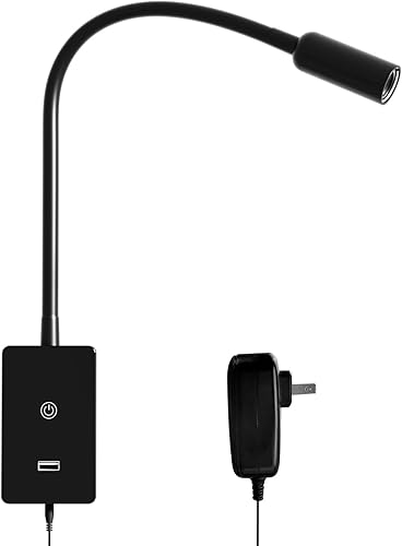 ENUOTEK Luz de lectura LED de montaje en pared, luces de mesita de noche para cama, lámpara LED flexible negra para dormitorio, control táctil