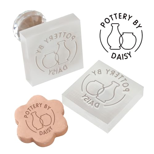 KAINSY Custom Pottery Stamp for Clay - Personalized Acrylic Clay Stamp with Logo, Creating Unique Imprints, Ceramic Letter Stamps for Clay Pottery - Gifts for Pottery Makers Polymer Clay Tools(1 in)