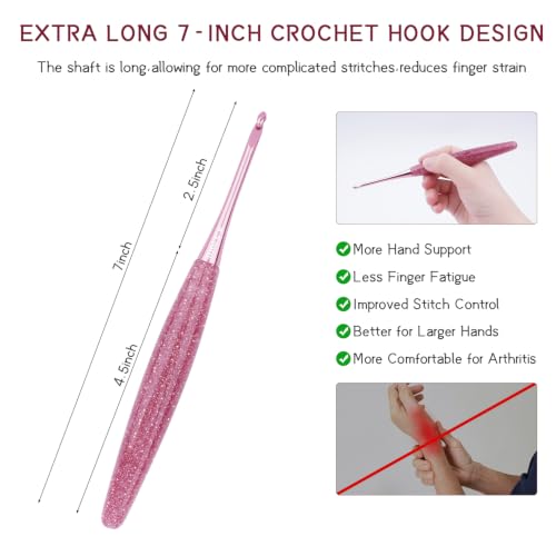 Image of Weabetfu Inline Crochet Hooks Size 10.5(7mm) with Glitter Resin Grips | 7-Inch Extra Long Crochet Hook,Ergonomic Streamline Handle for Beginners,Ideal for Crocheting Blankets,Shawls,Hat /Easy to Use