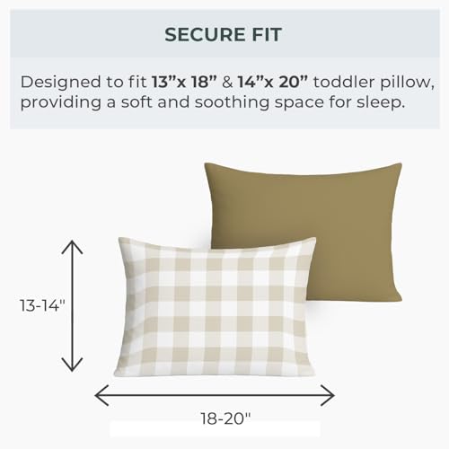 Image of Pobibaby - 2 Pack Premium Toddler Pillowcase - Ultra Soft Jersey Knit - Crib Pillow, Kids Pillow, Travel Pillow Case Cover (Gingham Khaki)
