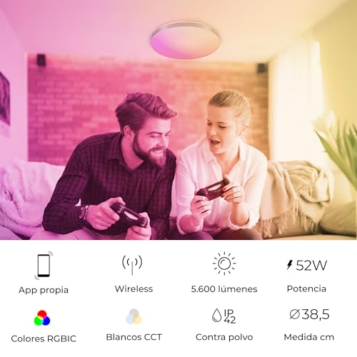 KSIX Boreal Plafón LED Techo Con Luces RGB y App iLink - Lámpara Techo Multicolor Regulable Compatible con Apple y Android - Plafones de Techo Modernos para la Casa, Cocina, Dormitorio, Comedor - imagen 2