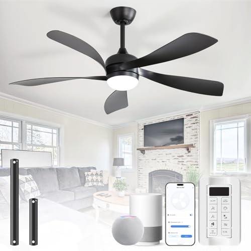 Image of CACI Mall 52 inch Smart Ceiling Fan with Lights, Remote Control, Compatible with Alexa /Google /App, 5 Blades, Dimmable Lighting, Quiet, Indoor /Outdoor Ceiling Fans for Living Room, Bedroom, Patios
