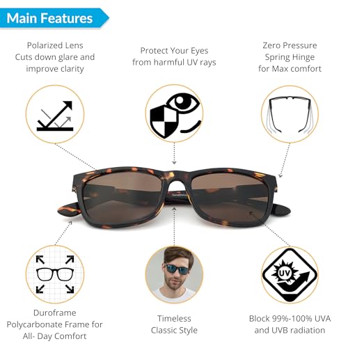 Image of J+S Mission Mark II Rectangle Polarized Sunglasses for Men | Spring Hinge Frame | Polarized 100% UV 400 | Medium-Small Fit
