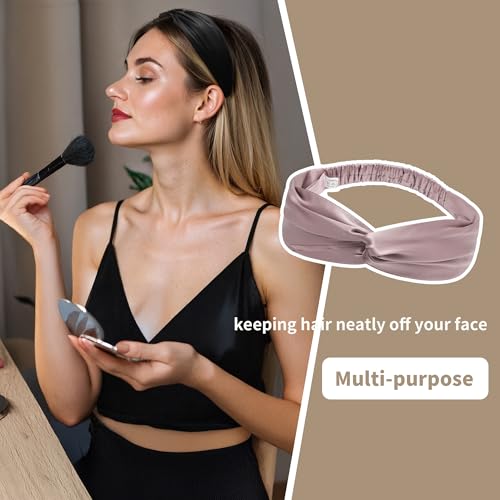 Image of ZLYC Mulberry Silk Headband for Women's Hair, Solid Pale Dusty Pink