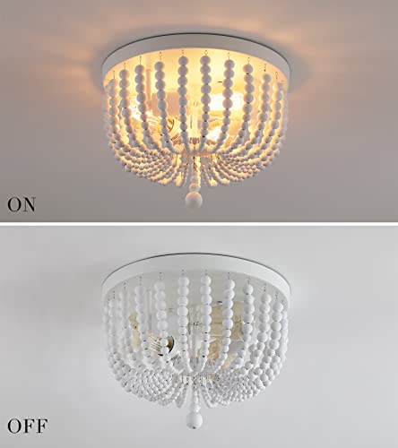 Q&S White Boho Beaded Chandeliers Flush Mount Ceiling Light,3-Lights Small Chandelier Light Fixture for Bedroom,Kitchen,Dining Room,Living Room,Stairway Gazebo - Image 8