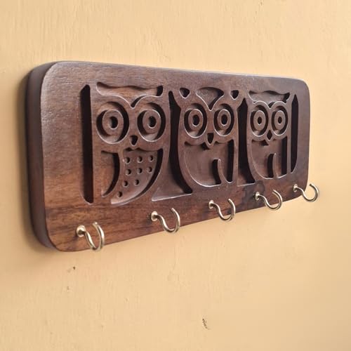 Image of Stylish Wooden Key Holder for Wall | Cute Key Holder for Home Decor | Key Holder Stand with 5 Hooks | Wall Mounted Key Hanger (Owl)