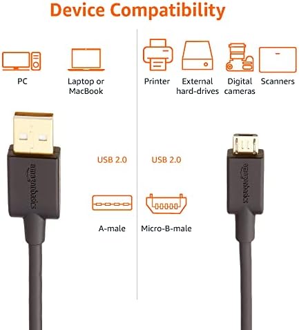 Amazon Basics USB-A to Micro USB Charging Cable, 480Mbps Transfer Speed with Gold-Plated Plugs, USB 2.0, 0.9 m, Black - View 7