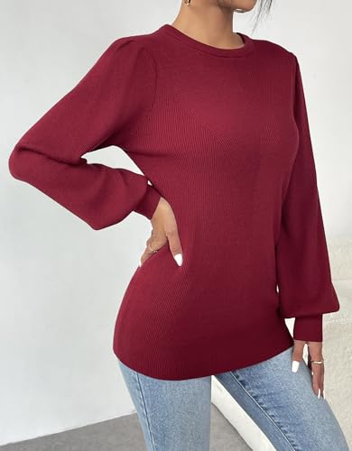 Image of Zeagoo Womens Sweaters Fall 2026 Dressy Casual Long Sleeve Shirts Ribbed Knit Winter Outfits Puff Pullover Jumper Tops