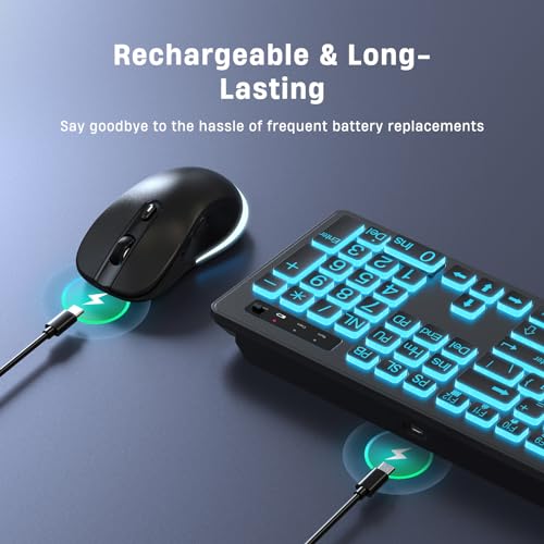 Kopjippom Large Print Wireless Keyboard And Mouse - 7 Colors Backlit Keyboard thumb #4