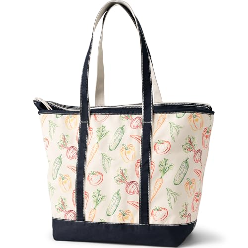 Image of Lands' End Zip Top Long Handle Canvas Tote Bag