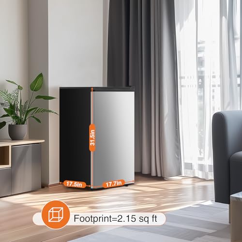 Sweetcrispy 3.2 Cu.Ft Mini Fridge with Freezer Small Refrigerator Single Door Adjustable Thermostat Energy-efficient Low Noise, Compact Fridge for Bedroom, Office, Dorm (Silver Door)