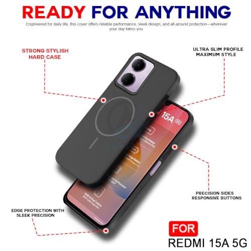Image of AESTMO Shockproof Back Case Cover for Redmi 15A 5G | Slim Hard Shell | Hard Back Cover for Redmi 15A 5G (Compatible with MagSafe Accessories, Black)
