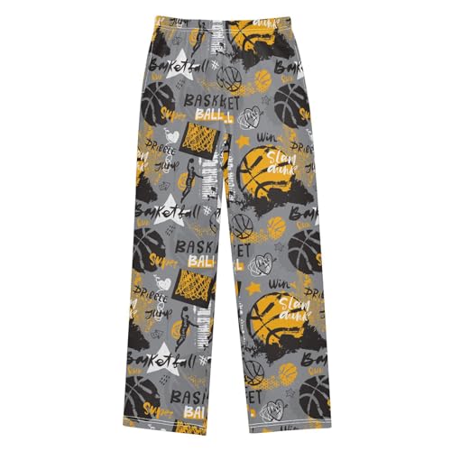 ZZXXB Basketball Graffiti Pattern Boys Long Pants Soft Trousers Elastic Waist Kids Lounge Bottoms with Pockets S-XL