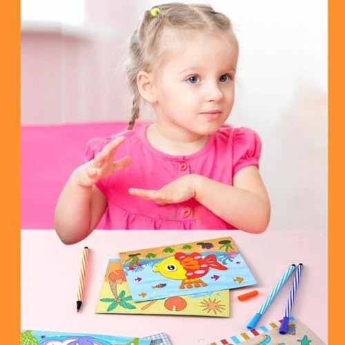 Image of TINY TOYS CO DIY Art & Craft Kits for Boys /Girls 4-8years Old Mess Free No Glue,No Scissors Art Kits, Fun Activity Drawing for Child (3D EVA Sticker Art)