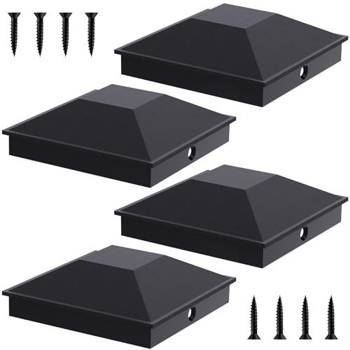 Goovilla 4x4 Post Caps Black(Actual 3.5 x 3.5) 4 Pack Fence Post Caps with 8 Screws and Easy Installation Sturdy Waterproof Plastic Deck Post Caps with Frosted Finishing Touch Protect Wood Post
