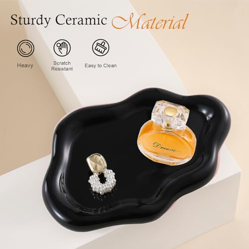 Image of CCINPPY Ceramic Jewelry Tray Trinket Dish, Decorative Cloud Vanity Key Tray for Women, Ring Holder Dish, Cute Jewelry Plate Bowl Room Decor Aesthetic, Black, Large