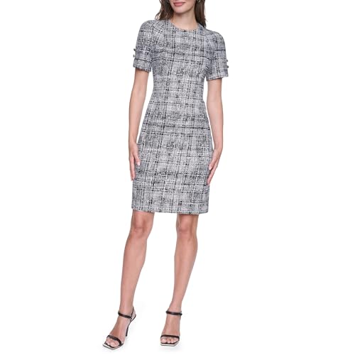 Image of DKNY Women's Short Tulip Sleeve Sheath Dress with Button Detail