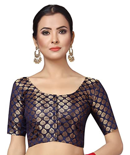 Image of Studio Shringaar Women's Readymade Brocade Short Sleeves Saree Blouse