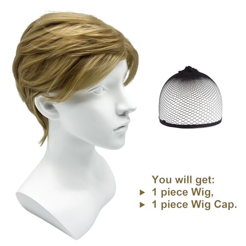 SKHAOVS Mens Short Layered Blonde Color Wig with Bangs for Male Halloween Party Costume - Daily Use, Heat Resistant Synthetic Hair Wig - Image 2