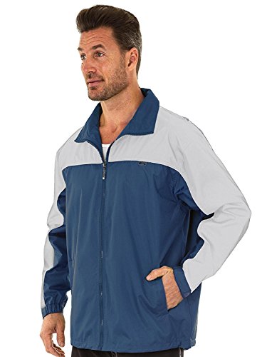 UZZI Men's Windbreaker Jacket - Water Resistant, Navy, Large