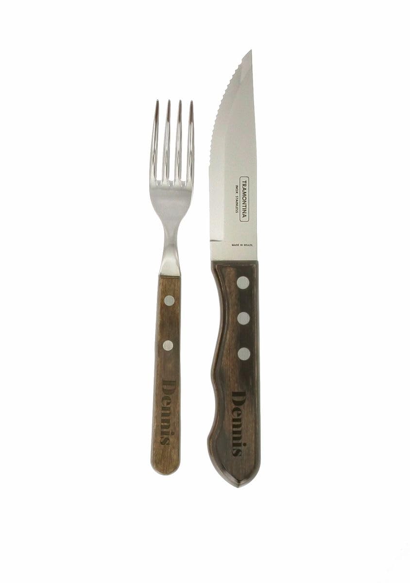 Steakbesteck mit Ihrem Namen graviert Steakmesser, Steakgabel aus bestem Edelstahl und nachhaltigem Holz produziert, Grillabend, BBQ