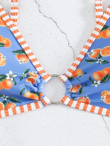 Image of Fanuerg Women's Triangle Bikini Sets O Ring Linked Two Piece Swimsuits Floral Printed Cheeky Bathing Suit