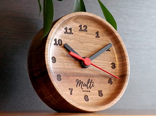 Multi Design Wooden Analog Desktop Clock - Decorative Walnut Wood Clock - Easy To Read Silent Clock - No-Tick Design – 4.5 In. #TOP3