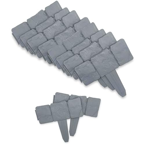 SOLDELA Lote de 10 - Módulo Bordillo de jardín Efecto Piedra - 2,5 Metros lineales - Bordillo para Valla, jardín, plantación - Plástico Flexible - 25 x 10 cm - Gris