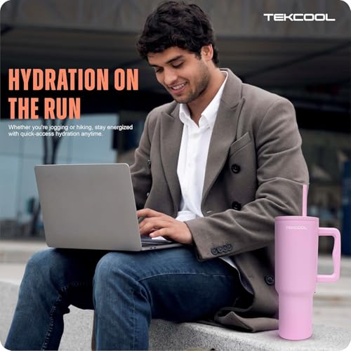 Image of Tumbler with lid and Straw 1200ML Cup Stainless Steel Hot and Cold with Handle and Lid 2 Straw Vacuum Insulated Tumbler for Water, Iced Tea or Coffee Office Gym Travelling