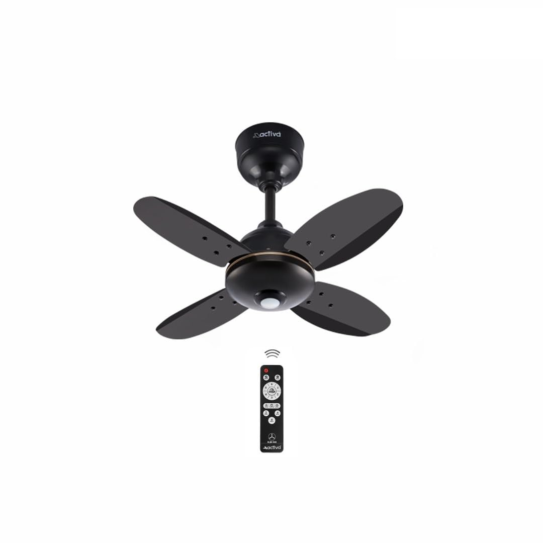 ACTIVA Gracia 600MM BLDC Ceiling Fan with LED Light | BEE 5 Star Rated | 28W Energy Saving Motor | 4 Blade High Speed | Remote Control | Reversible Mode & Timer | 5 Years Warranty | Smoke Brown