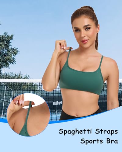 Image of QUOJIZY Sports Bras for Women Open Back Workout Tops for Women Yoga Bra Spaghetti Straps Twist Back