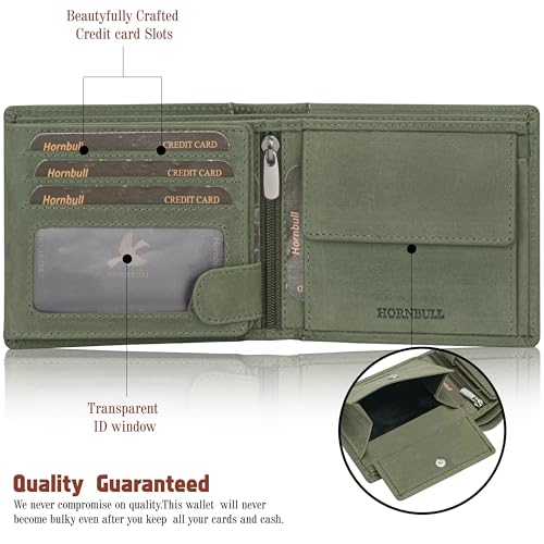 HORNBULL Denial Olive Green Genuine Leather Purse for Men | Leather Mens Wallet with RFID Blocking | Valentine's Day Gift Wallet for Men