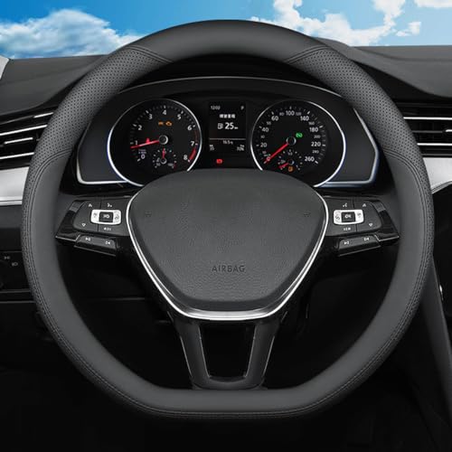 SZYUCHEN D-Shaped Steering Wheel Cover for Volkswagen VW Atlas Tiguan Jetta ID.4 Passat Taos Golf Beetle Polo GTI Touareg CC SEL SE R-line S Cross Sport Car Accessories, 14.5-15 inch Black