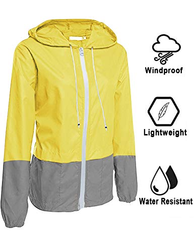 Avoogue Lightweight Raincoat Women's Waterproof Windbreaker Packable Outdoor Hooded Rain Jacket Light Yellow XXL - Thumbnail 3