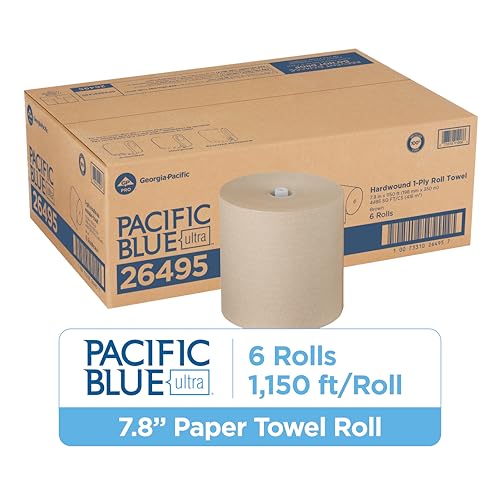 Image of Georgia-Pacific Pacific Blue Ultra 8 inch High-Capacity Recycled Paper Towel Rolls by GP PRO (Georgia-Pacific), Brown, 26495, 1,150 Linear Feet Per Roll, 6 Rolls Per Case