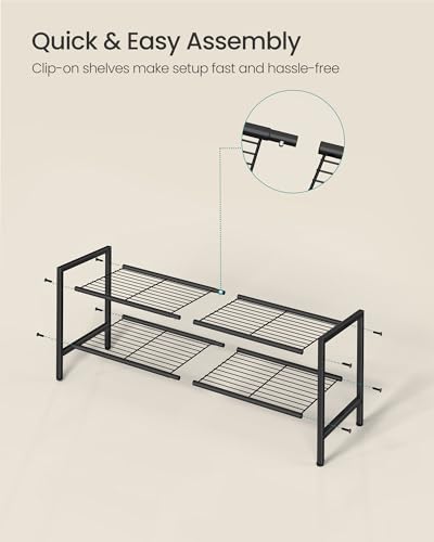 Image of SONGMICS Metal Shoe Rack, Free Standing Shoe Organizer for Entryway Closet Garage Small Spaces, Heavy-Duty Slim Steel Storage Shelf, 2-Tier, Fits 9-12 Pairs, Black ULMR042BP01
