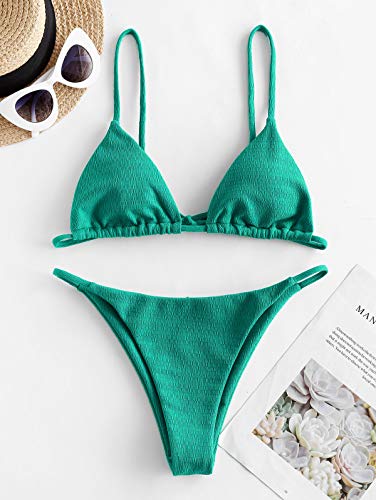 ZAFUL Women's Sexy Triangle Bikini Set Cami String Swimwear Texture High Cut Thong Swimsuit Cheeky Two Piece Bathing Suit4