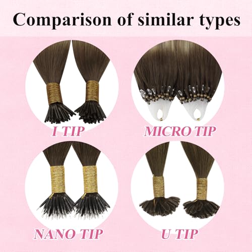 Image of YoungSee Micro Beads Hair Extensions Balayage Micro Loop Hair Extensions Real Human Hair Dark Brown Ombre Brown with Blonde Micro Hair Extension 22In Bead Hair Extension Soft for Wedding 50s /57g