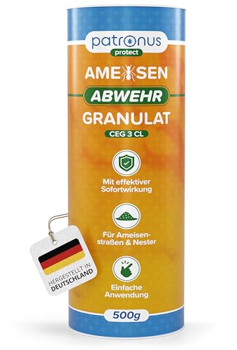 Patronus Ameisen Abwehr Granulat [500 g] mit effektiver Sofort- & Nestwirkung Mittel gegen Ameisen im Garten & Haus zum Streuen Alternative zu Ameisenköder-Dose Ameisengel & Ameisengift Pulver
