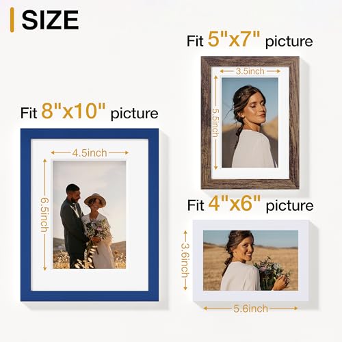 Image of Vittanly Picture Frames Set of 10, Picture Frames Collage Wall Decor with Two 8x10, Four 5x7 and Four 4x6 Photo Frames, Gallery Wall Frame Set for Wall or Tabletop Display, Blue, Brown and White