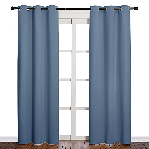 Image of NICETOWN Triple Weave Thermal Insulated Ring Top Blackout Window Curtains for Guest Room (Stone Blue, Double Panels, 42 inches x 84 inches)