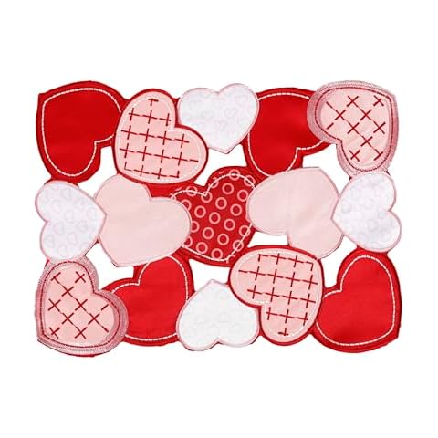 GRANDDECO Valentines Day Placemats Set of 2 12"x18" Love Sweet Red Heart Table Line for Sweetest Day Wedding Valentines Table Decor (style3, 12"x18" Placemats Set of 2) Cover