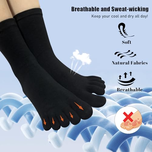 Toe Socks for Men Women - Five Finger Socks Cotton Crew Breathable for Athletic Running Sports 5 Pairs 9-134